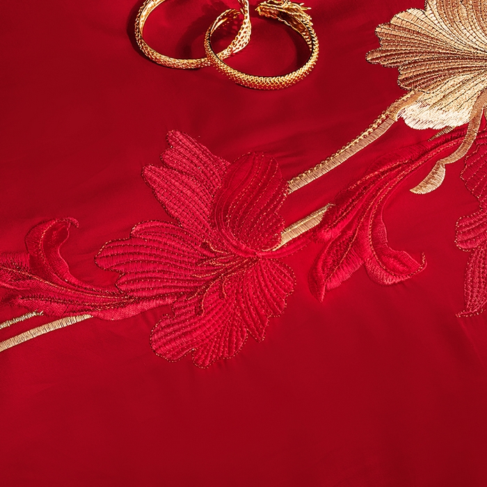 91家纺网 家纺一手货源 找家纺 张公子婚庆馆 2025新款舒适长绒棉婚庆系列四件套 花开富贵（金）