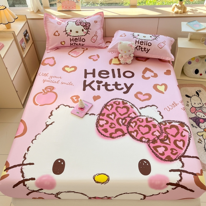 91家纺网 家纺一手货源 找家纺 博雅 2024新款三丽鸥全棉大版印花床笠系列 全棉大版-甜酷KT