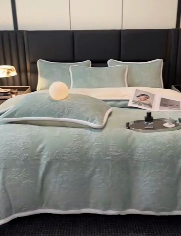 91家纺网 家纺一手货源 找家纺 诺梵 2025新款立体雕花绒四件套_控价标准高于149，加大高于159 兰亭-绿