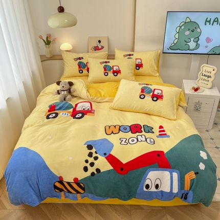 91家纺网 家纺一手货源 找家纺 孩子王家纺 2025新款专版花色太空人大版卡通学生宿舍双面加厚牛奶绒系列四件套--提供买家秀 挖掘机
