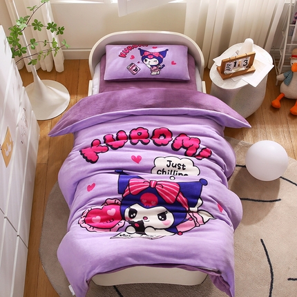 孩子王家纺 2024新款正版授权KT猫三丽鸥大版双面牛奶绒学生幼儿园系列三件套六件套多件套 睡梦库洛米