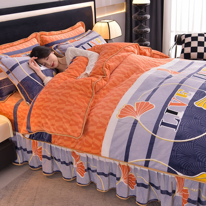 91家纺网 家纺一手货源 找家纺 佳品居 2025新款8斤床裙款牛奶绒四件套 永恒爱恋