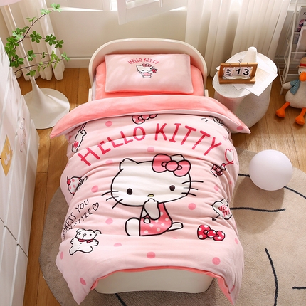 91家纺网 家纺一手货源 找家纺 （总）孩子王家纺 2024新款正版授权KT猫三丽鸥大版双面牛奶绒学生幼儿园系列三件套六件套多件套