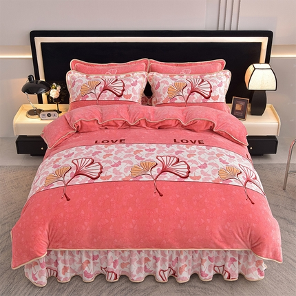 佳品居 2025新款8斤床裙款牛奶绒四件套 叶语风情-粉