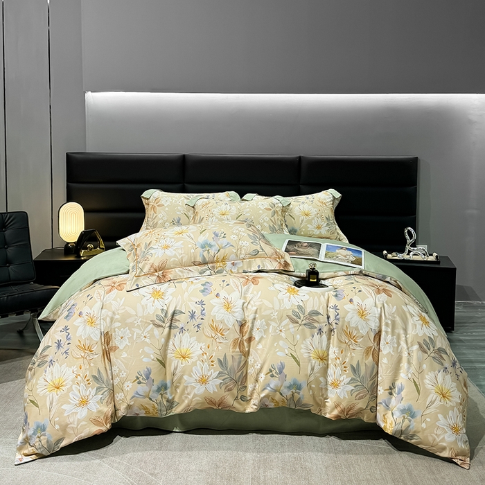 91家纺网 家纺一手货源 找家纺 2024新款A类全棉磨毛数码印花系列四件套 亭语花间