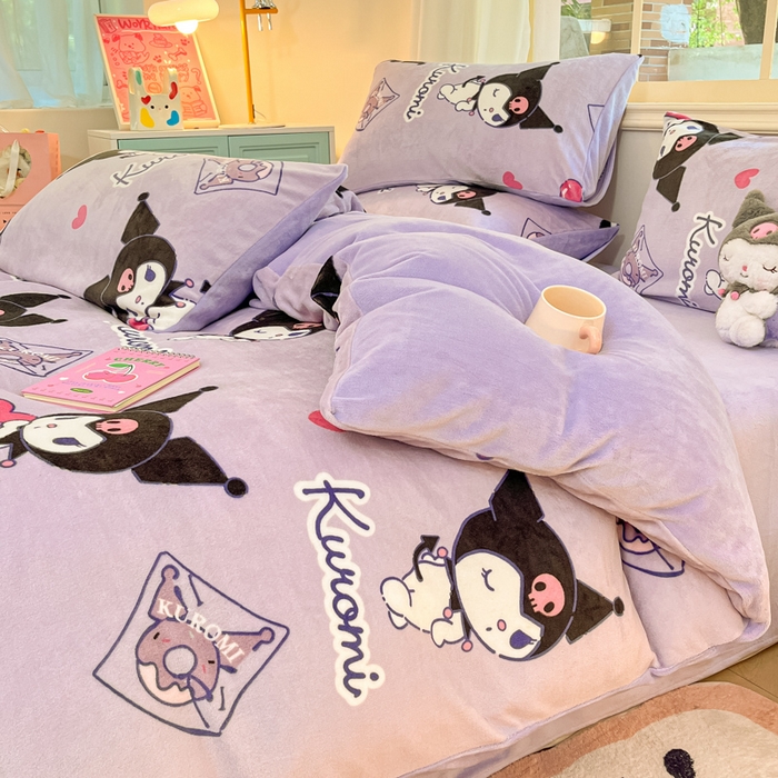 91家纺网 家纺一手货源 找家纺 2024新品正版三丽鸥授权卡通加厚高克重牛奶绒系列四件套 绒三丽鸥-梦幻库洛米