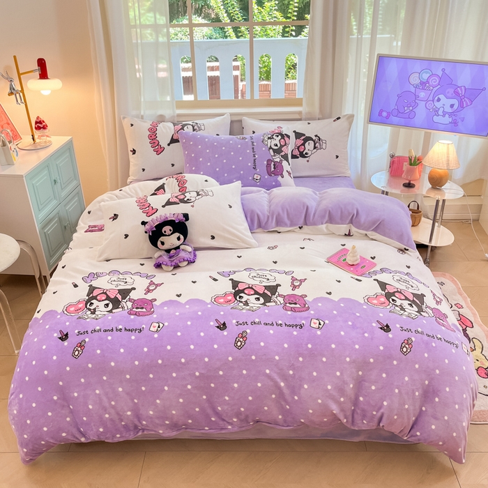 91家纺网 家纺一手货源 找家纺 2024新品正版三丽鸥授权卡通加厚高克重牛奶绒系列四件套 绒三丽鸥-公主库洛米