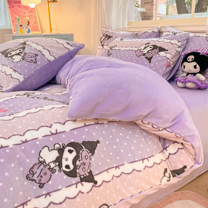 91家纺网 家纺一手货源 找家纺 2024新品正版三丽鸥授权卡通加厚高克重牛奶绒系列四件套 绒三丽鸥-贪睡库洛米