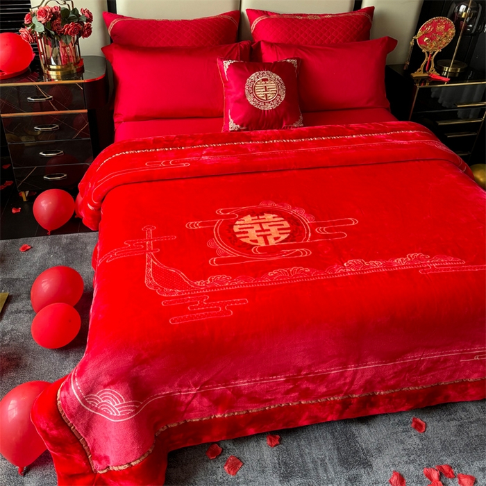 91家纺网 家纺一手货源 找家纺 （总）2024新款婚庆双层高密云毛毯毯子