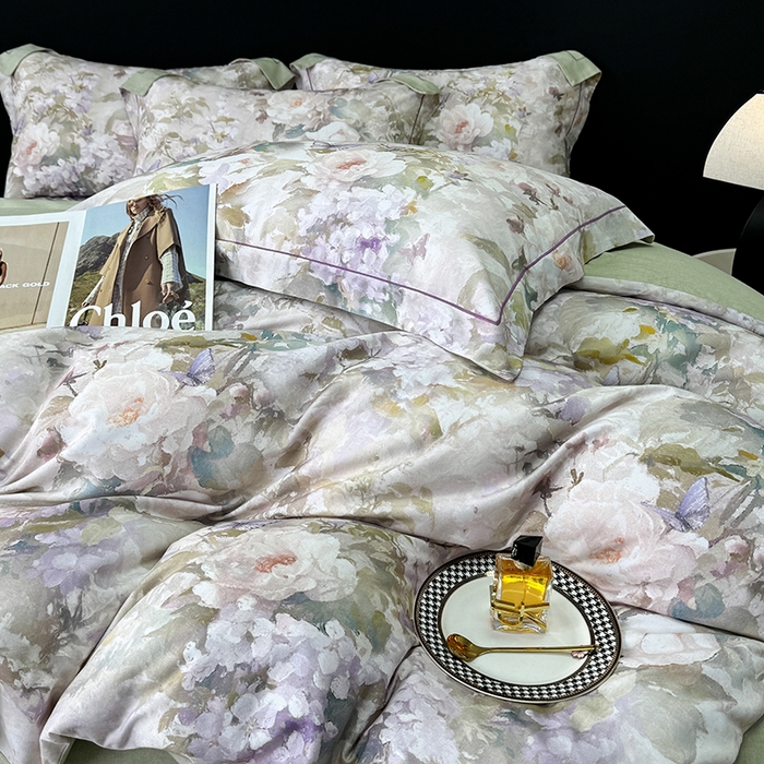 91家纺网 家纺一手货源 找家纺 2024新款A类全棉磨毛数码印花系列四件套 云慕黄