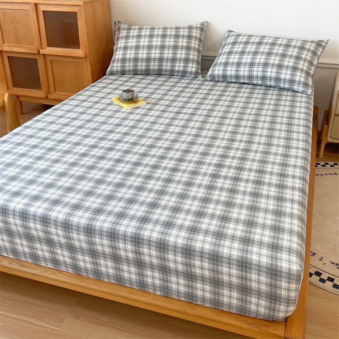 91家纺网 家纺一手货源 找家纺 多品 2024新款水洗棉皱皱纱单品床笠 简约格