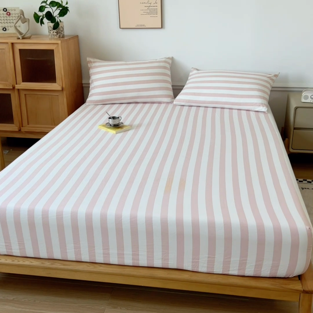 91家纺网 家纺一手货源 找家纺 多品 2024新款水洗棉皱皱纱单品床笠 蜜桃粉