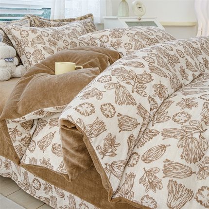 91家纺网 家纺一手货源 找家纺 锦罗绣 2024新款加厚牛奶绒四件套印花四件套单被套 秋拾-咖