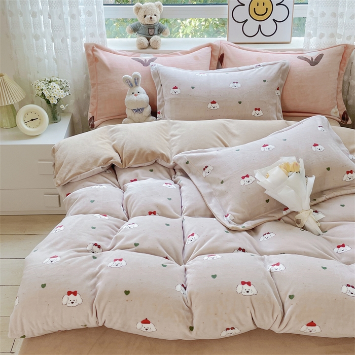 91家纺网 家纺一手货源 找家纺 锦罗绣 2024新款加厚牛奶绒四件套印花四件套单被套 贝贝狗