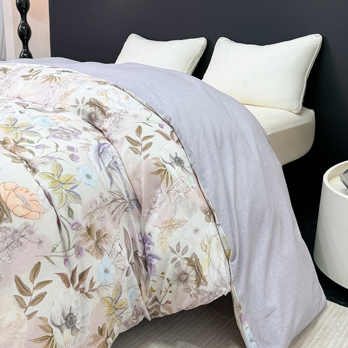 91家纺网 家纺一手货源 找家纺 2024新款A类全棉磨毛数码印花系列单被套 热恋花季灰