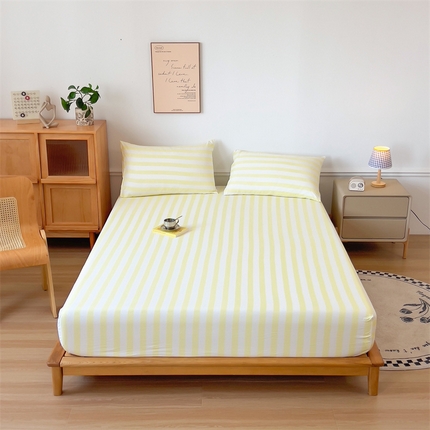 91家纺网 家纺一手货源 找家纺 多品 2024新款水洗棉皱皱纱单品床笠 奶酪芝士黄