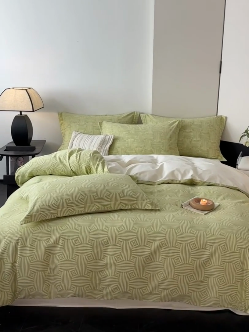 91家纺网 家纺一手货源 找家纺 涵宸家纺 2024新款亲肤全棉磨毛印花四件套--芬兰系列 众横-绿