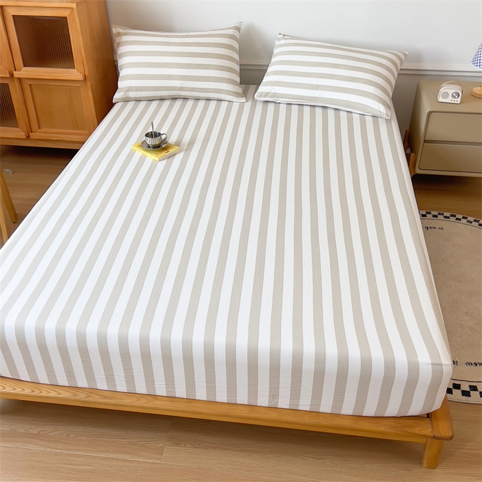 91家纺网 家纺一手货源 找家纺 多品 2024新款水洗棉皱皱纱单品床笠 暮落浅咖