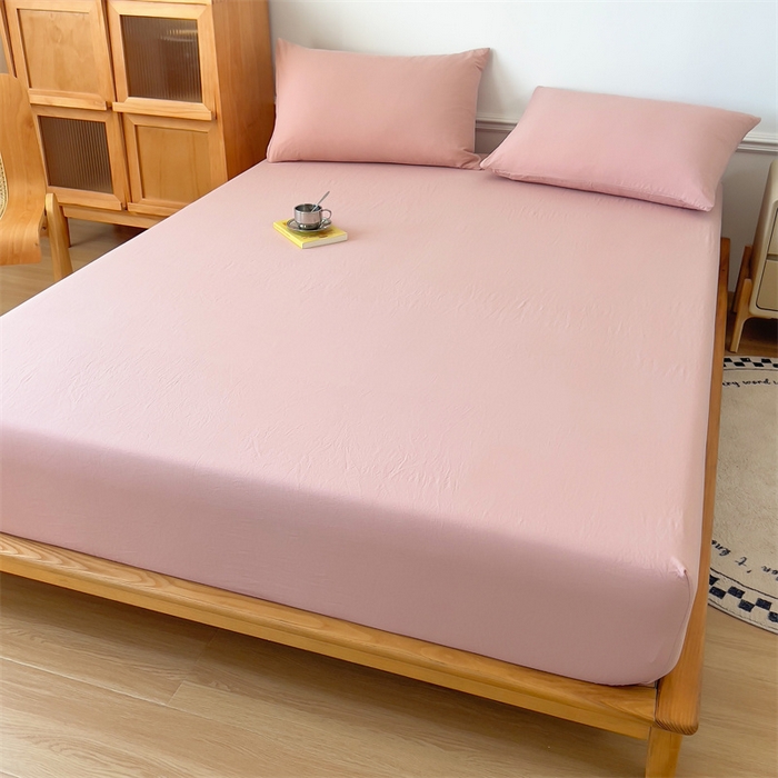 91家纺网 家纺一手货源 找家纺 多品 2024新款水洗棉皱皱纱单品床笠 栗子粉