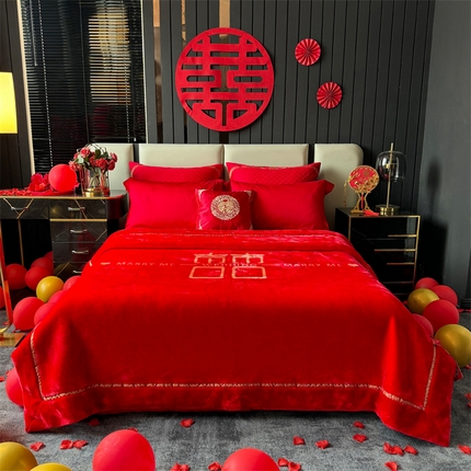 91家纺网 家纺一手货源 找家纺 （总）2024新款婚庆双层高密云毛毯毯子