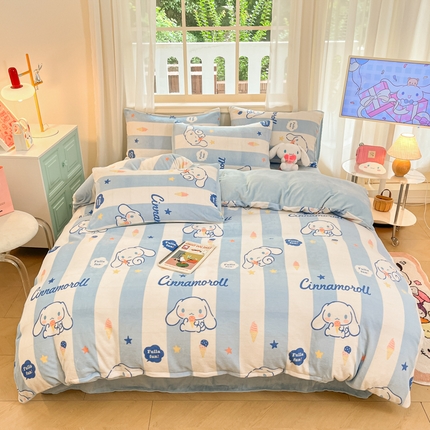 2024新品正版三丽鸥授权卡通加厚高克重牛奶绒系列四件套 绒三丽鸥-蓝蓝玉桂狗
