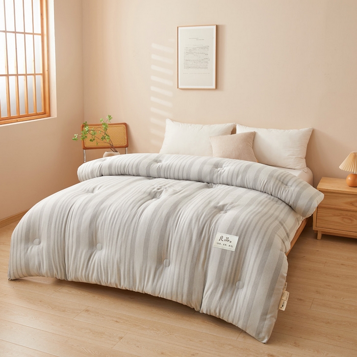 91家纺网 家纺一手货源 找家纺 荔禾家居 2024新款A类色拉绒无印贴标款大豆被子被芯 良品-浅云灰