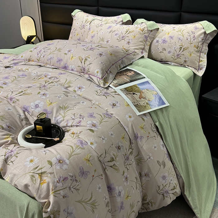 91家纺网 家纺一手货源 找家纺 2024新款A类全棉磨毛数码印花系列四件套 唯有暗香灰