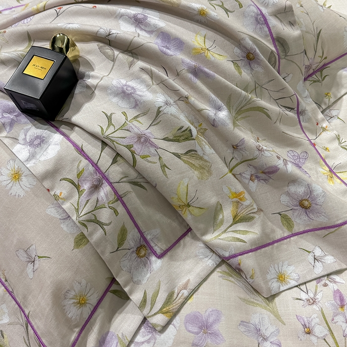 91家纺网 家纺一手货源 找家纺 2024新款A类全棉磨毛数码印花系列四件套 唯有暗香灰