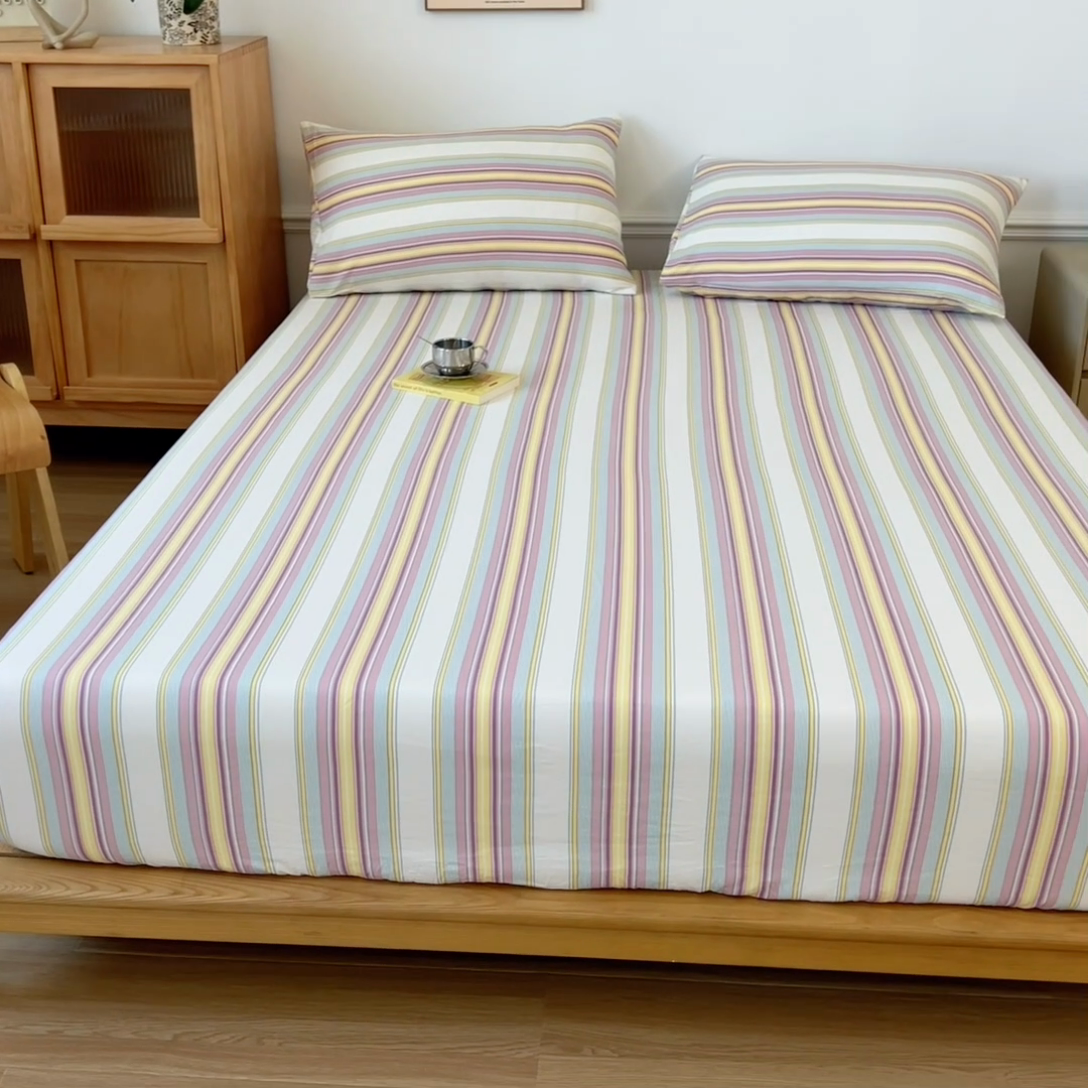 91家纺网 家纺一手货源 找家纺 多品 2024新款水洗棉皱皱纱单品床笠 焦糖甜心