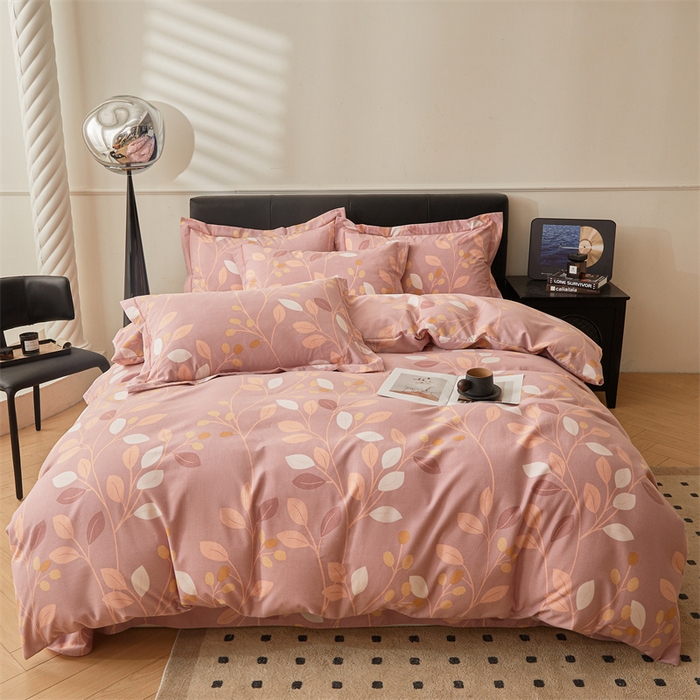 91家纺网 家纺一手货源 找家纺 缦彩 （支持一件定制）2024新款全棉被套加厚生态磨毛学生单被套纯棉被罩 温温晨语-粉