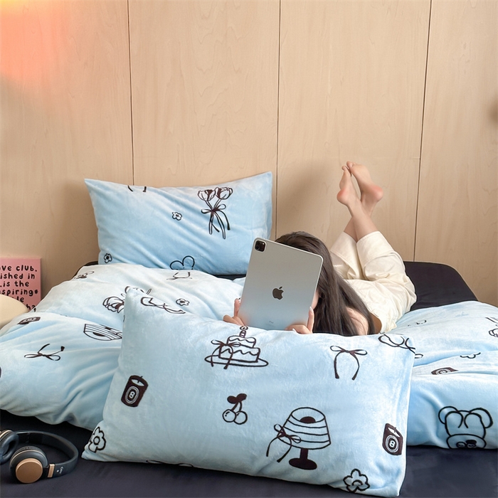 91家纺网 家纺一手货源 找家纺 呗旺鹿 2024新款小红书爆款牛奶绒印花四件套 静语