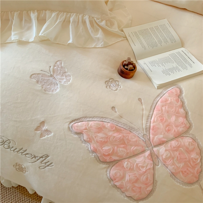 91家纺网 家纺一手货源 找家纺 富盛家纺 2024新款牛奶绒立体刺绣四件套韩版公主风四件套-翩翩起舞 5翩翩起舞—柠檬黄