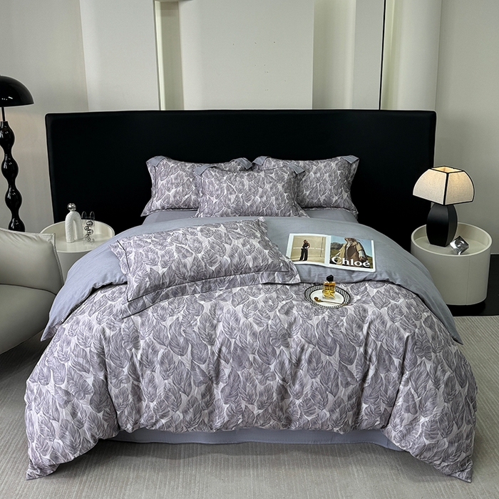 91家纺网 家纺一手货源 找家纺 2024新款A类全棉磨毛数码印花系列四件套 如伊灰