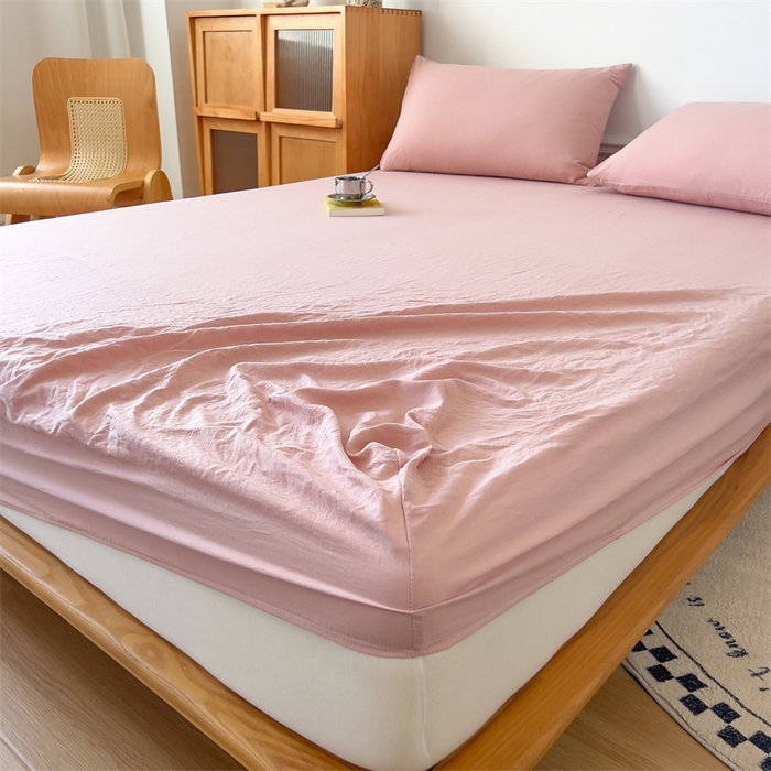 91家纺网 家纺一手货源 找家纺 多品 2024新款水洗棉皱皱纱单品床笠 栗子粉