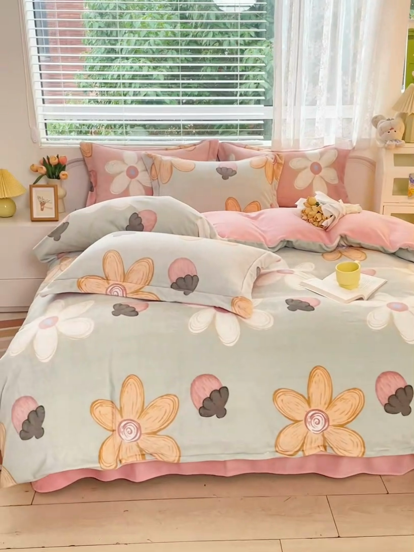 91家纺网 家纺一手货源 找家纺 锦罗绣 2024新款加厚牛奶绒四件套印花四件套单被套 蓓思