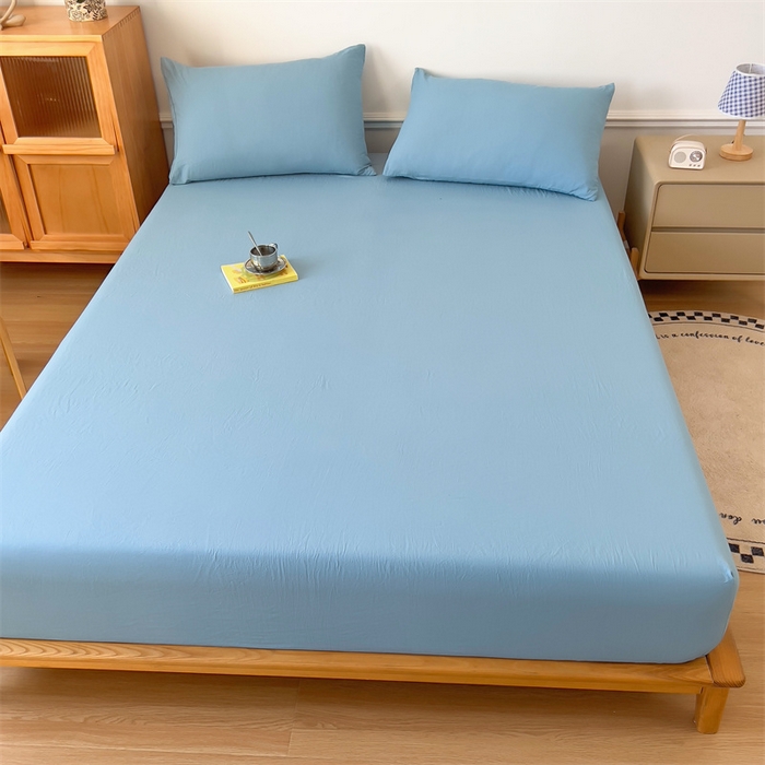 91家纺网 家纺一手货源 找家纺 多品 2024新款水洗棉皱皱纱单品床笠 蓝灰