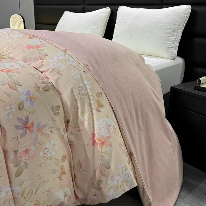 91家纺网 家纺一手货源 找家纺 2024新款A类全棉磨毛数码印花系列单被套 科莫花园粉