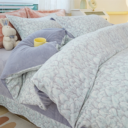 91家纺网 家纺一手货源 找家纺 锦罗绣 2024新款加厚牛奶绒四件套印花四件套单被套 罗马假日-云水蓝