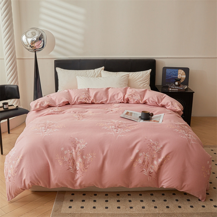 91家纺网 家纺一手货源 找家纺 缦彩 （支持一件定制）2024新款全棉被套加厚生态磨毛学生单被套纯棉被罩 抒情花季-粉