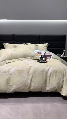 91家纺网 家纺一手货源 找家纺 2024新款A类全棉磨毛数码印花系列四件套 麦穗绿