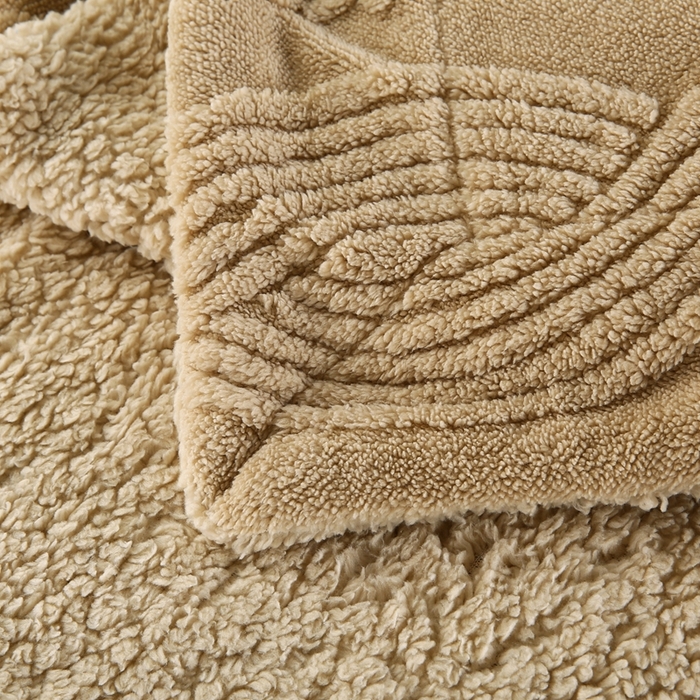 91家纺网 家纺一手货源 找家纺 巴木赫 2024新款8字配色双层羊羔绒毛毯 浅黄