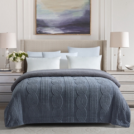 巴木赫 2024新款8字配色双层羊羔绒毛毯 深灰