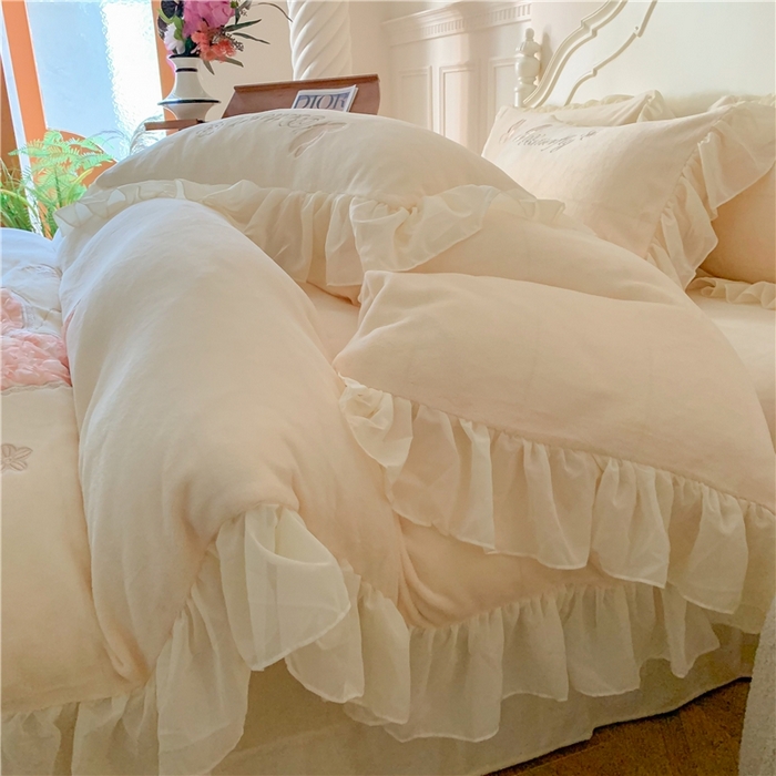 91家纺网 家纺一手货源 找家纺 富盛家纺 2024新款牛奶绒立体刺绣四件套韩版公主风四件套-翩翩起舞 5翩翩起舞—柠檬黄