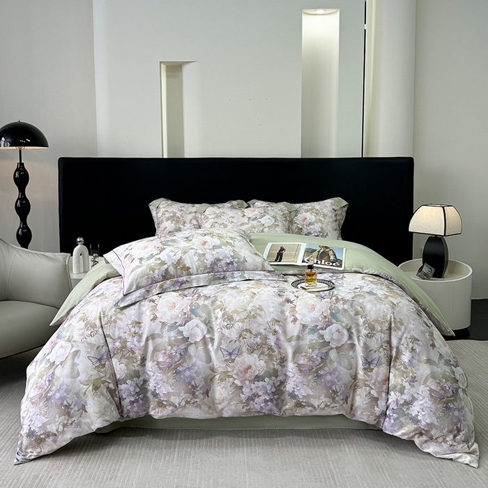 91家纺网 家纺一手货源 找家纺 2024新款A类全棉磨毛数码印花系列四件套 云慕黄