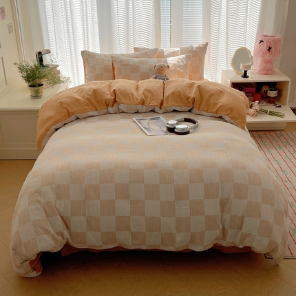 91家纺网 家纺一手货源 找家纺 （总）顾里家纺 2024新款ins格子泡泡纱提花水洗棉系列四件套