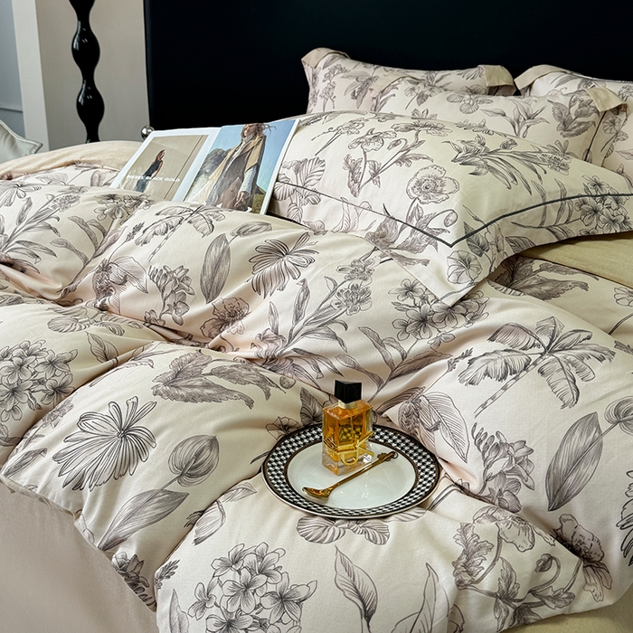 91家纺网 家纺一手货源 找家纺 2024新款A类全棉磨毛数码印花系列四件套 叶舒