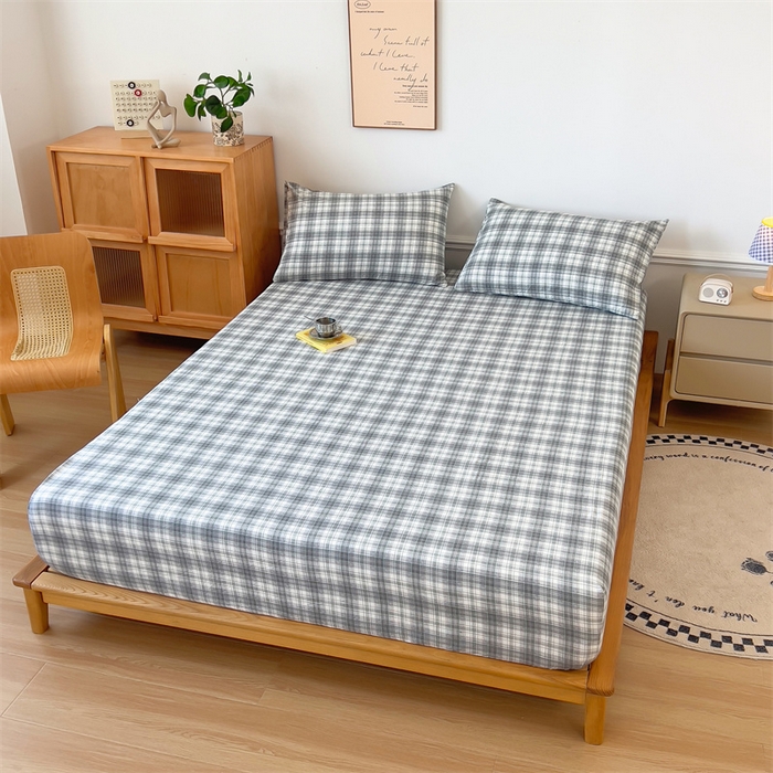 91家纺网 家纺一手货源 找家纺 多品 2024新款水洗棉皱皱纱单品床笠 简约格