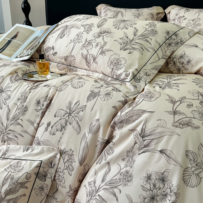 91家纺网 家纺一手货源 找家纺 2024新款A类全棉磨毛数码印花系列四件套 叶舒