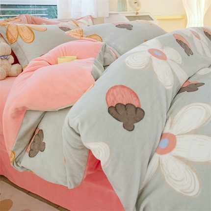 91家纺网 家纺一手货源 找家纺 锦罗绣 2024新款加厚牛奶绒四件套印花四件套单被套 蓓思