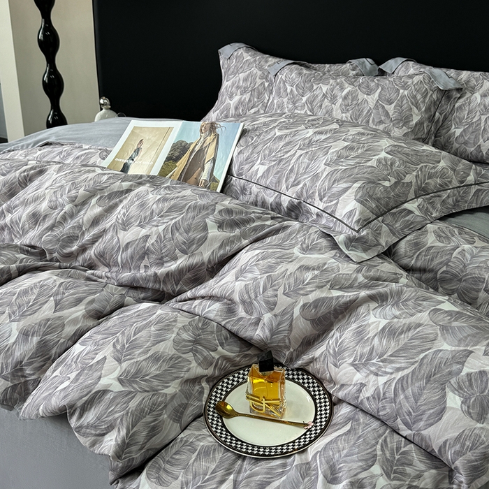 91家纺网 家纺一手货源 找家纺 2024新款A类全棉磨毛数码印花系列四件套 如伊灰